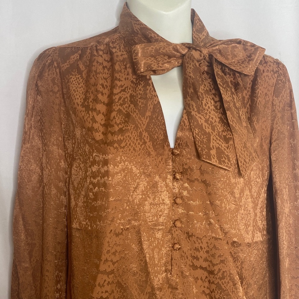 Express Brown Button Down Shirt with Bow - Picture 2 of 8